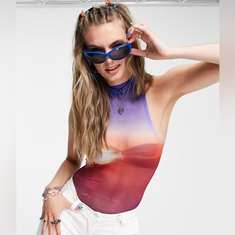 Elsie & Fred high neck mesh bodysuit with ombre design Size S